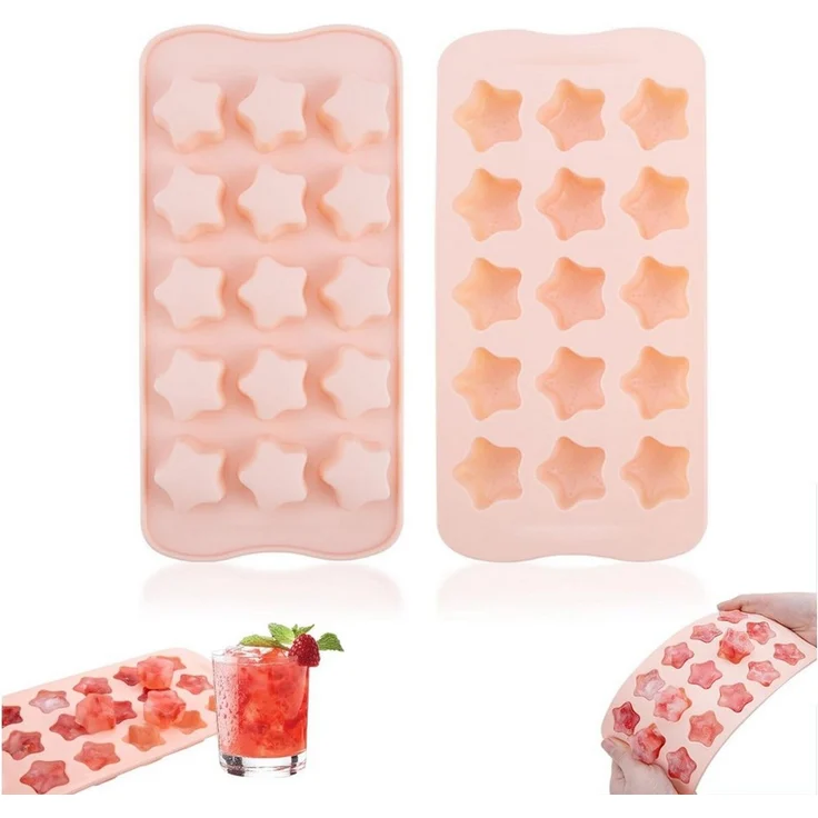 FOUORTUNATE-BEE Backform 2er Stern Eiswürfelform Silikon 15er Eiswürfelbehälter DIY Form, (2-tlg), Für Whisky Cocktails Desserts Schokolade Stern Eiswürfel Silikon – Bild 1
