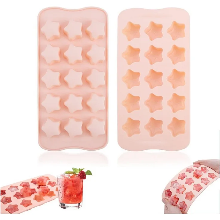 FOUORTUNATE-BEE Backform 2er Stern Eiswürfelform Silikon 15er Eiswürfelbehälter DIY Form, (2-tlg), Für Whisky Cocktails Desserts Schokolade Stern Eiswürfel Silikon