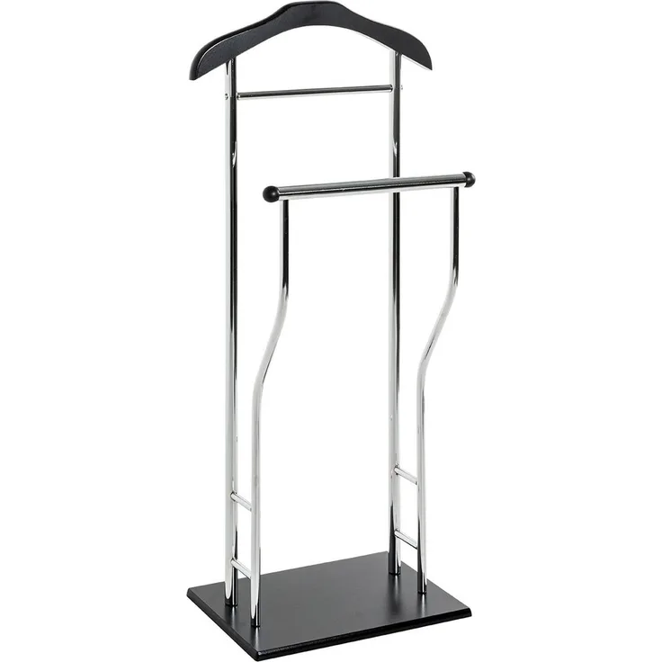 Haku Herrendiener (Dressboy) aus verchromtem Stahlrohr mit MDF-Ablage und Fußplatte, chrom-schwarz, bis 12 kg belastbar, 45x30x110 cm