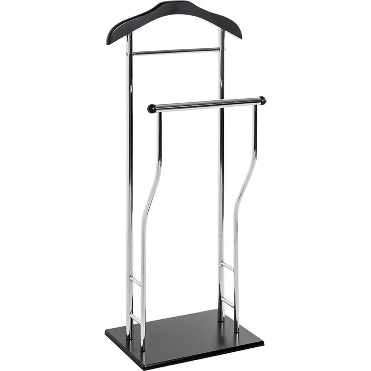 Haku Herrendiener (Dressboy) aus verchromtem Stahlrohr mit MDF-Ablage und Fußplatte, chrom-schwarz, bis 12 kg belastbar, 45x30x110 cm – Bild 1