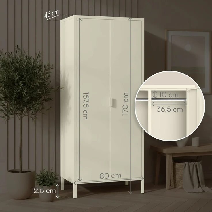 skølm 'Ituri' Kleiderschrank, Metall, 170x45x80 cm, beige, Garderobe mit 4 Fächern und 2 Kleiderstangen – Bild 10