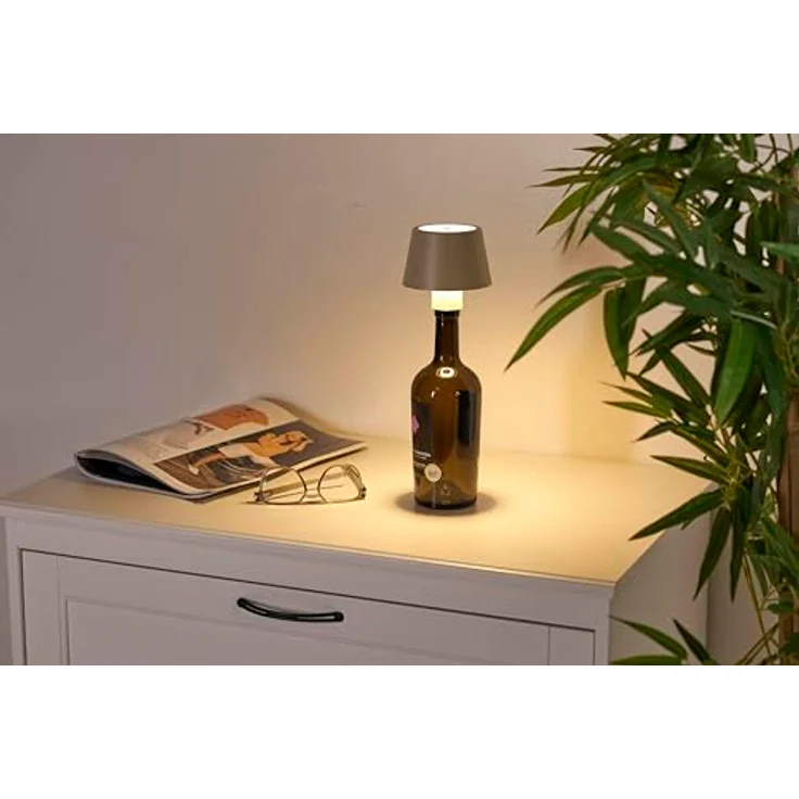 Northpoint LED Akku Tischlampe Flaschenlampe mit Touchsensor, warmweißes Licht (3000K), beige, stufenlos dimmbar, IP54, USB-C Ladeanschluss – Bild 1