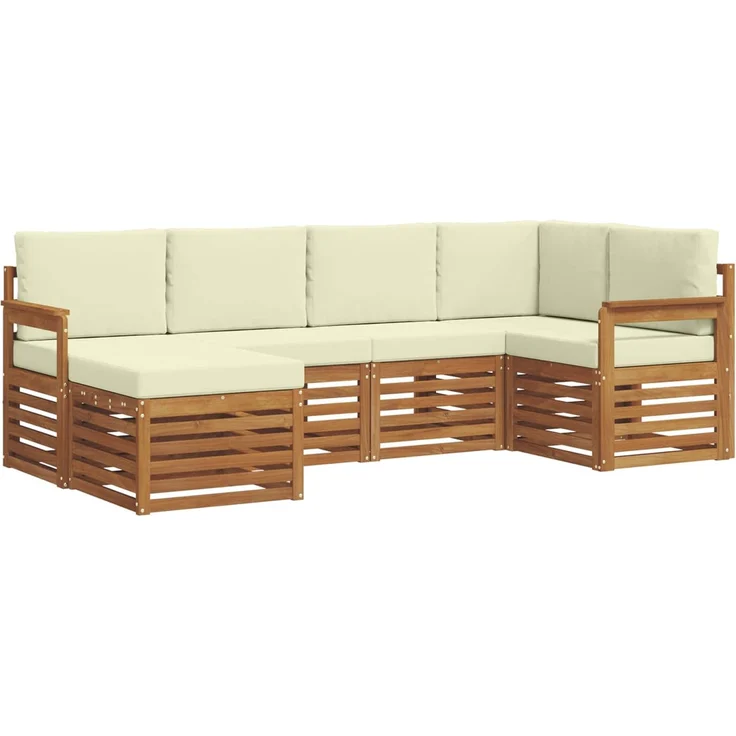 vidaXL Outdoor-Sofagarnitur 6 stk. 5-Sitzer Natur und Creme 3375075 – Bild 2