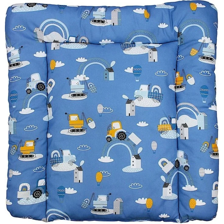 TupTam Baby Wickeltischauflage mit Baumwollbezug Gemustert, Farbe: Traktoren/Regenbögen/Blau, Größe: 70x60 cm – Bild 4