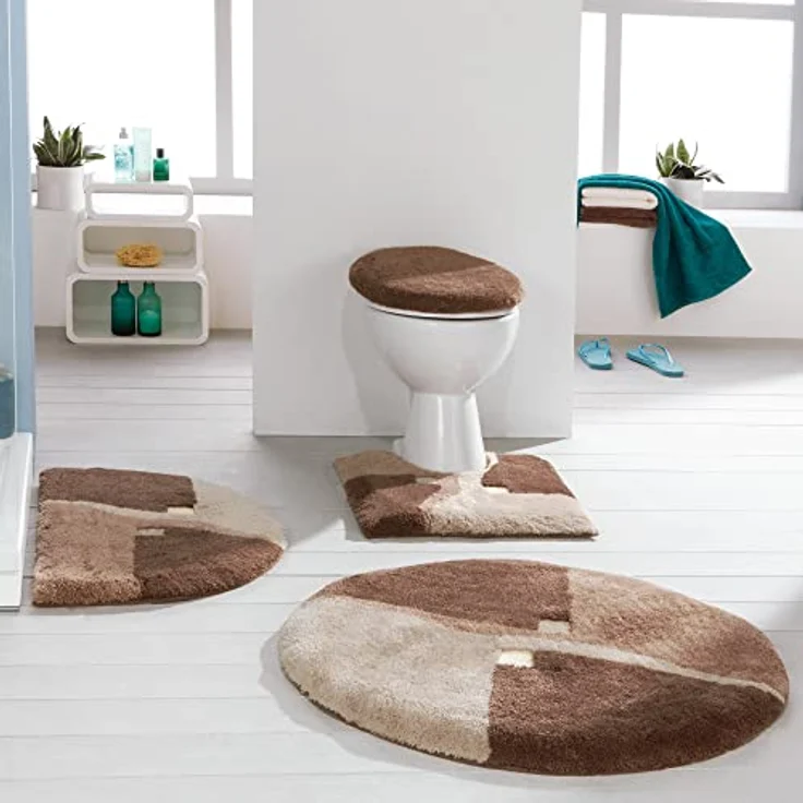 Erwin Müller Badematte Athen, rutschhemmender Badteppich in Braun, rund 90 cm Ø, kuscheliger Hochflor, für Fußbodenheizung geeignet – Bild 2