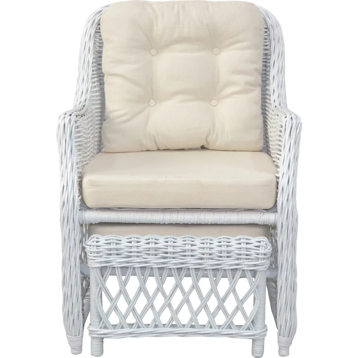 Rattansessel, Relaxsessel mit ausziehbarem Fußteil, handgeflochten, weiß – Bild 3