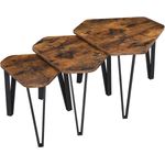 Satz-Couchtisch, 3er-Set Beistelltische für Wohnzimmer, stapelbar, Holzspanplatten, Stahl, Vintagebraun-Schwarz