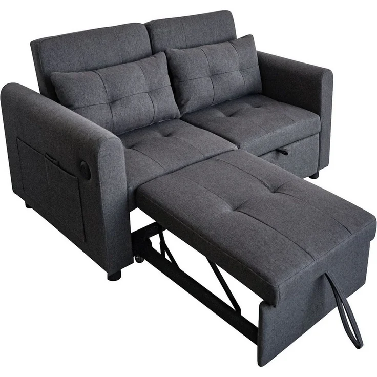 Odikalo Schlafsofa 3-in-1 2er-Sofa Ausziehbar Verstellbar Rückenlehne USB Weiß/Schwarz – Bild 5