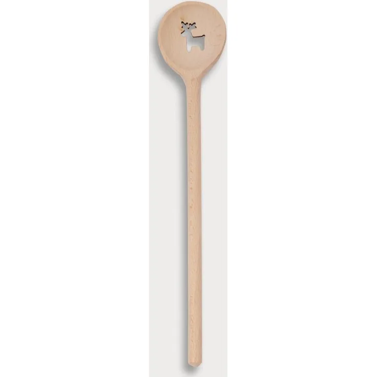 Kochlöffel, rund, mit Motiv Rentier, aus Holz 30 cm