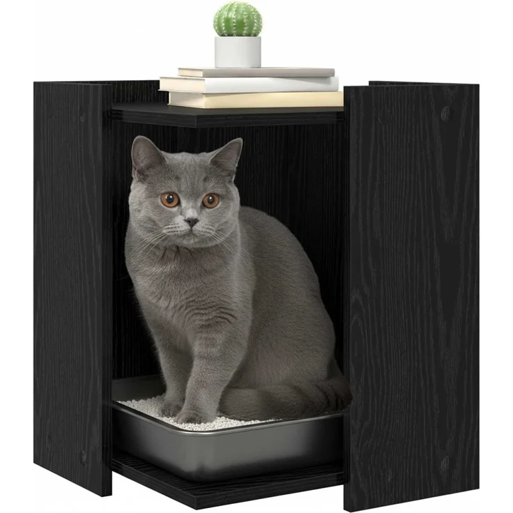 vidaXL Katzenstreu Box Umzäunung Schwarz Eichen-Optik 42 x 42 x 51 cm 886271 – Bild 3