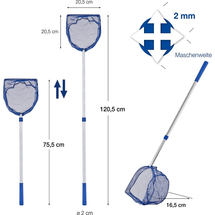 BigDean 3x Kescher für Kinder - Teleskop Kinderkescher - 75cm lang - Zum Fangen von Fischen - Für Teich, Wasser & Pool - Angelkescher klein - Kinderspielzeug Teichkescher Nylon-Netz – Bild 2