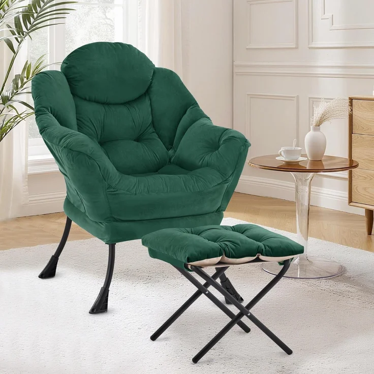 Sessel Ottomane Ohrensessel Relaxsessel Seitentasche Grün – Bild 1