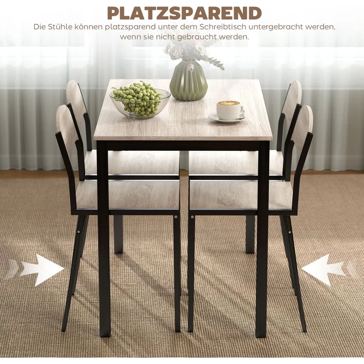 MELAYR, 5-teilige Essgruppe, Esstisch mit 4 Stühlen, platzsparendes Küchentisch-Set, 100 x 63 x 76.5 cm, Eiche – Bild 6