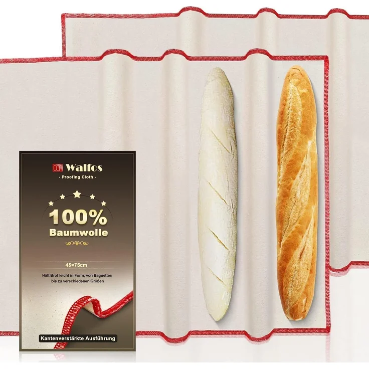 Walfos Profi Gärtuch Brot Backen Leinentuch Teig Gärung Baguette 75x45 cm 2er – Bild 1