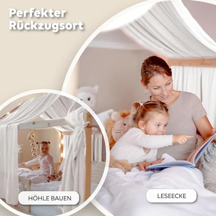 lilimaus Betthimmel Hausbetthimmel Baumwoll Musselin Betthimmel Kinder Hausbett 2er Set, Stilvolle Musselin-Deko für Kinderzimmer, ideal als Geschenkidee – Bild 4
