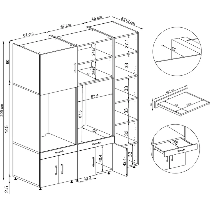 Roomart Überbauschrank Waschküche & Hauswirtschaftsraum SERIE 3 – 179 cm – mit Schubladen & Ausziehbrett • Schwarz-Eiche – Bild 7