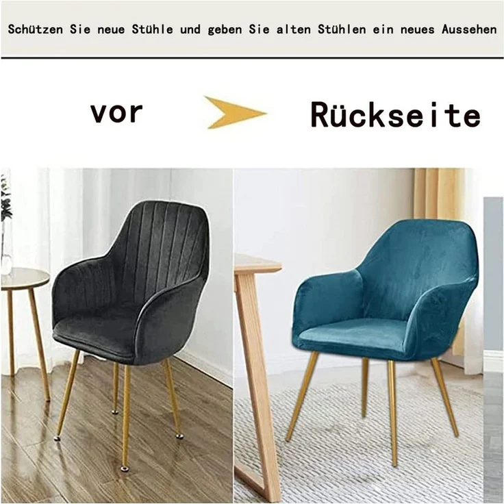 Agger Stuhlhusse Stretch Samt Stuhlhussen Universal Sesselbezug Stuhlbezug, mit Armlehnen Abnehmbare Waschbar Esszimmerstühle Bezug – Bild 3