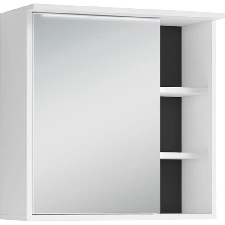 byLIVING Badezimmer Spiegelschrank WELLNESS mit LED-Beleuchtung & Steckdose / Moderner, 1-türiger Spiegel Hängeschrank in Melamin weiß / Wandschrank mit Spiegeltür / B 60, H 61, T 28 cm