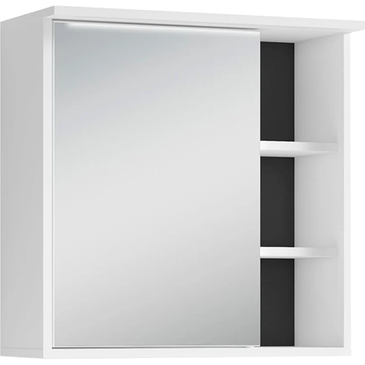 byLIVING Badezimmer Spiegelschrank WELLNESS mit LED-Beleuchtung & Steckdose / Moderner, 1-türiger Spiegel Hängeschrank in Melamin weiß / Wandschrank mit Spiegeltür / B 60, H 61, T 28 cm – Bild 1