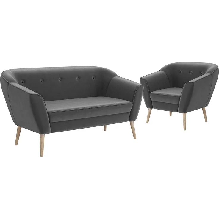 MEBLINI Mini Sofa Set 2-1 für Wohnzimmer - Mini Lounge für drei Personen - Küchensofa - Sofa Klein - Sitzgarnitur - Polstergarnitur - Sofagarnituren - DORIS - 2+1 - Dunkelgrau Samt
