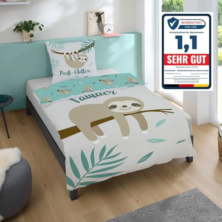 Faultier Wende Bettwäsche Set 135x200 + 80x80 cm Linon mit Reißverschluss – Bild 8