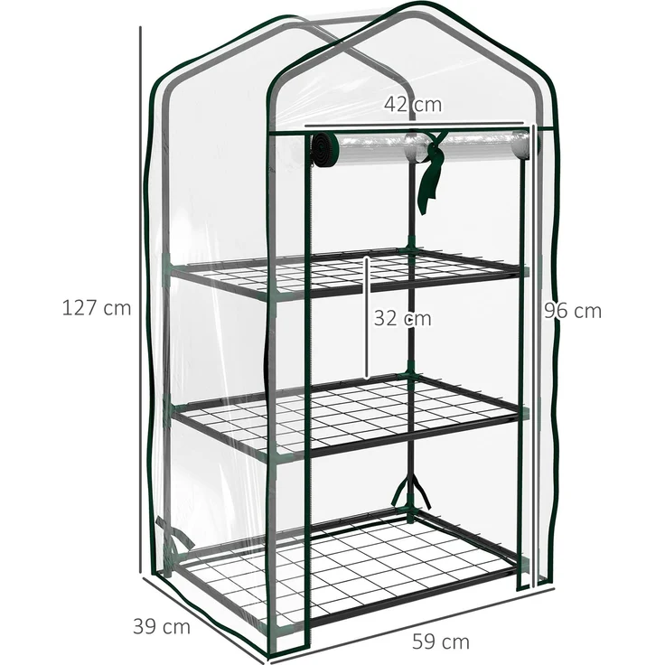 MELAYR, Gartenregal für Gewächshaus, 3 Ebenen, Maße 59 x 39 x 127 cm (L x B x H), Transparent – Bild 5