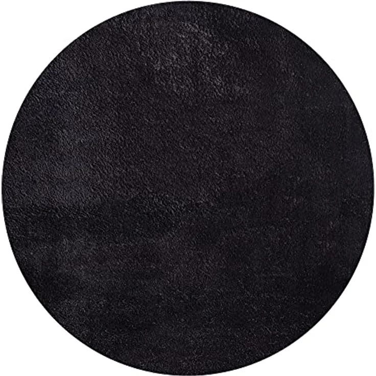 the carpet Relax Moderner Flauschiger Kurzflor Teppich, Anti-Rutsch Unterseite, Waschbar bis 30 Grad, Super Soft, Felloptik, Schwarz, 120x120 cm Rund – Bild 3