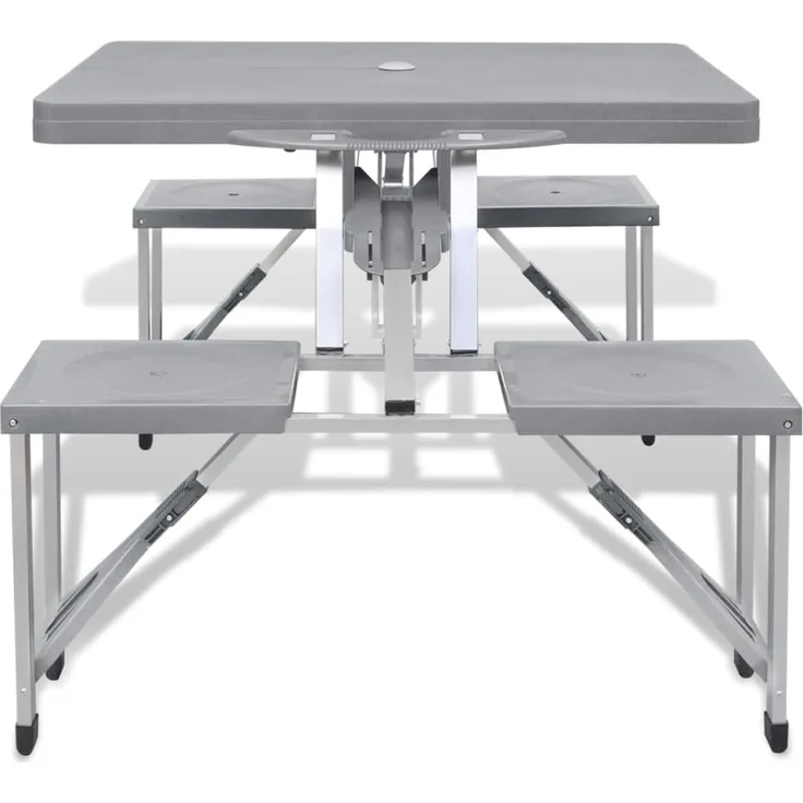 vidaXL Campingtisch mit 4 Hockern Klappbar Aluminium Extra Leicht Grau 41457