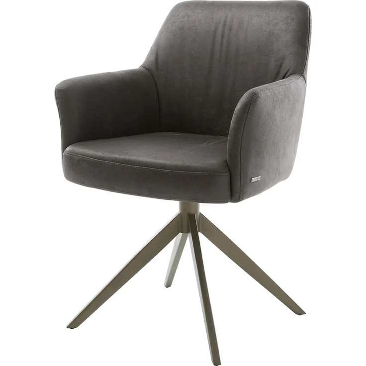 Drehstuhl Xana-Flex mit Armlehnen Mikrofaser Anthrazit Vintage Kreuzgestell breit Effektfinish Titan 360° drehbar Taschenfederkern – Bild 1