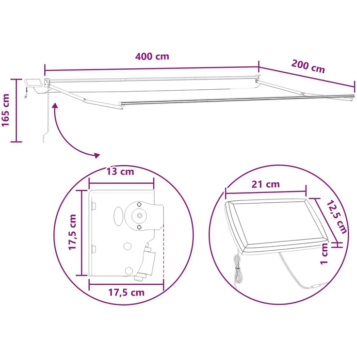 vidaXL Manuelle Gelenkarmmarkise mit LEDs Taupe, 2 x 4 m – Bild 10