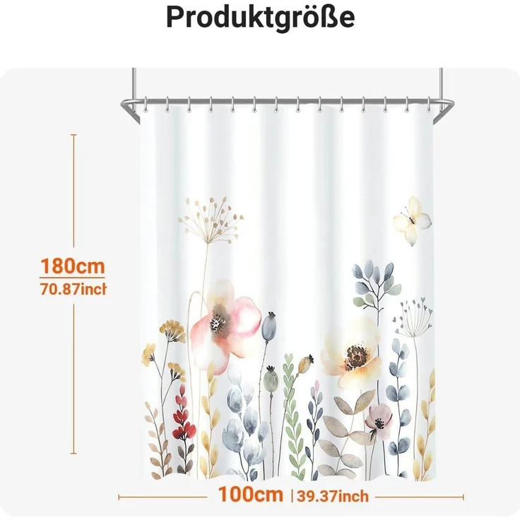 Duschvorhang Blumen 100x180cm Antischimmel Textil wasserabweisend Badezimmer – Bild 6