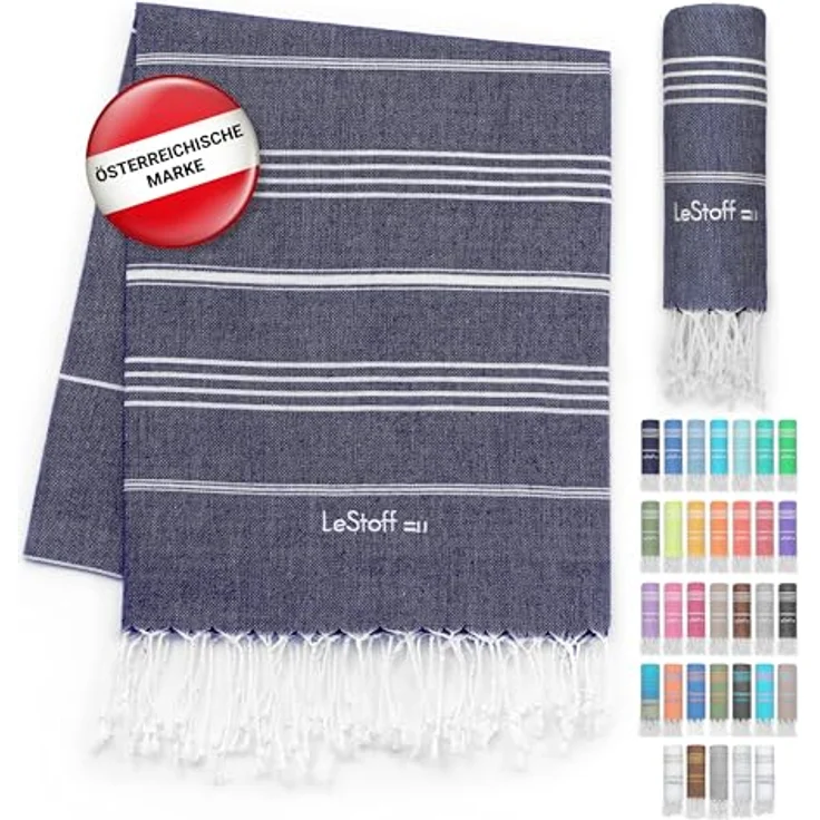LeStoff Hamamtuch - 100% Bio-Baumwolle, 95 x 180 cm, Vorgewaschen, Saugstark, Schnelltrocknend, Badetuch, Badehandtuch groß, Saunatuch Herren, Saunahandtuch Damen, Sauna, Wellness, Spa (Dunkelblau) – Bild 2