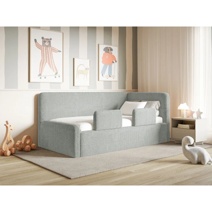 Selsey 'Fanko' Kinderbett 90x200 cm mit Rausfallschutz, Matratze, Kopfteil rechts, Plüsch, Grau – Bild 3