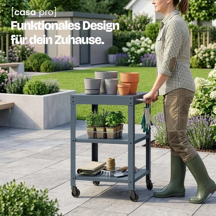 Outdoor Servierwagen Bolognano Stahl 81x50x50 cm Dunkelgrau [casa. pro] – Bild 6