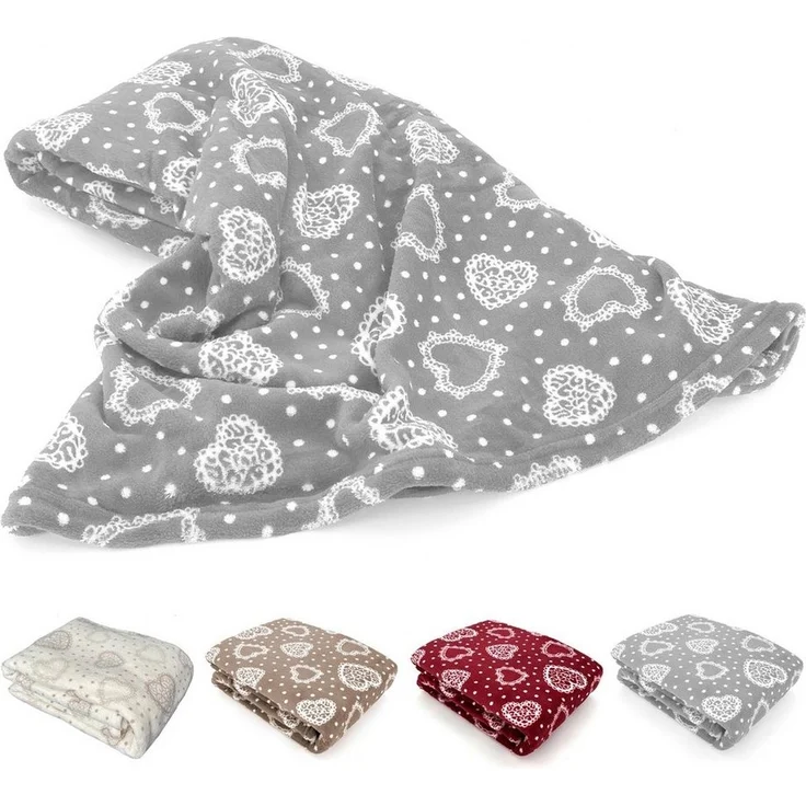 Wohndecke Kuscheldecke Herzen Flanell Sofadecke Landhaus, heimtexland, kuschelig weich und warm I XL 150x200 I Schadstoffgeprüft – Bild 1