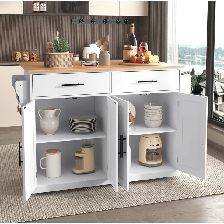 Servierwagen mit klappbarer Tischplatte, 120x46/70x91,5 cm, Weiß/Natur, mit Rollen & Stauraum – Bild 3