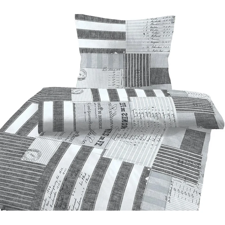 soma Biber Bettwäsche 2 teilig Bettbezug 135x200 cm Kopfkissenbezug 80x80 cm Karo anthrazit – Bild 2