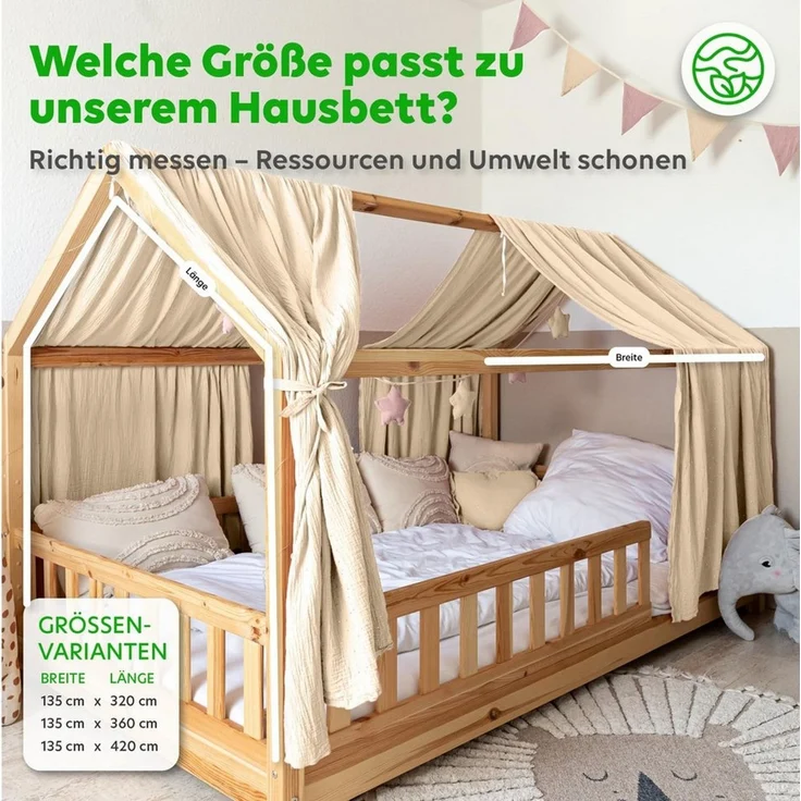 lilimaus Betthimmel Hausbett Himmel Gold aus Musselin - 2er-Set für Kinderbett (1-tlg), 2 Stoffbahnen mit feinen Goldapplikationen - schnell montiert – Bild 4