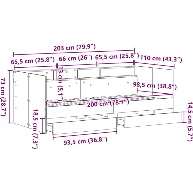 vidaXL Tagesbett Schwarz Eichen-Optik 100 x 200 cm Holzwerkstoff 3333986 – Bild 12