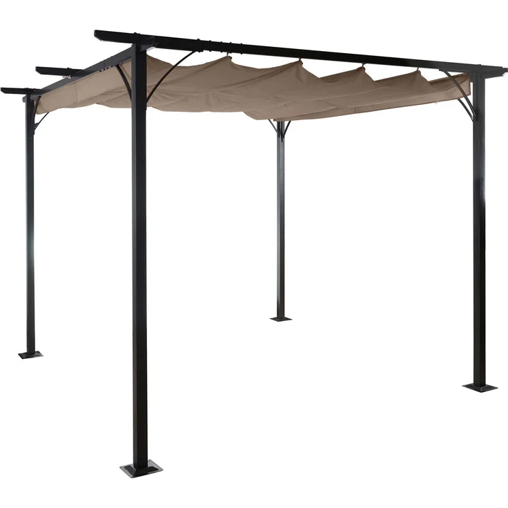 Pergola HWC-C42 mit Schiebedach, Stahl / Stoff, Taupe-Braun, 3,5x3,5 m – Bild 8