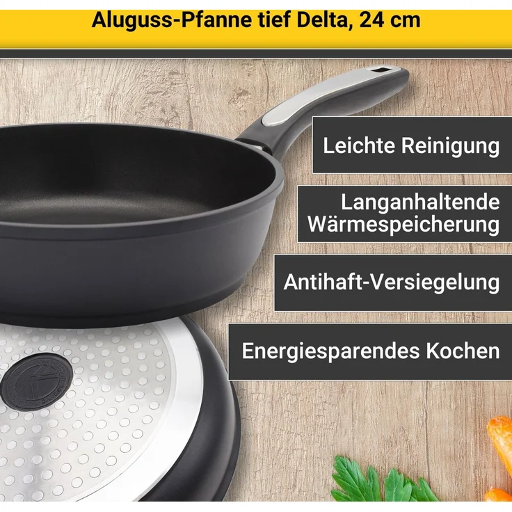 Aluguss Pfanne DELTA 24 cm und extra hoch 6,5 cm / Karl Krüger / Schmorpfanne – Bild 3