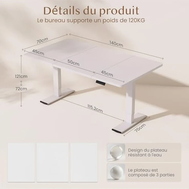 FLEXISPOT Höhenverstellbarer Schreibtisch Basic Plus 140x70 cm-Tischgestell höhenverstellbar elektrisch mit 2 MOTOREN,Memory-Handsteuerung-Sitz-Stehpult (Weiß) – Bild 2