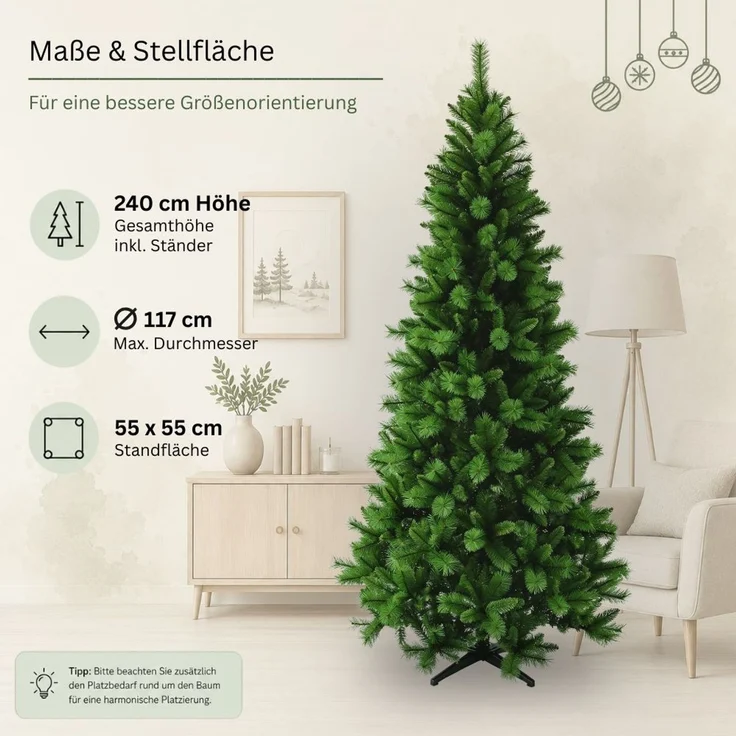 HXT 1101 SLIM 240 cm künstlicher Weihnachtsbaum inklusive Metallständer, exklusiv & hochwertig, schwer entflammbar – Bild 4
