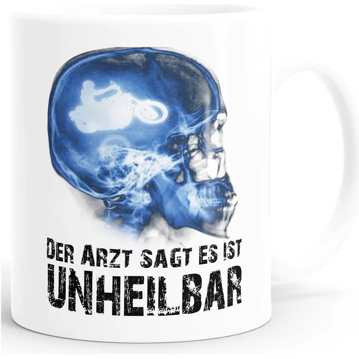 MoonWorks Tasse ''Kaffee-Tasse Xray Der Arzt sagt es ist unheilbar Hobby Schädel Röntgenbild Biker Motorrad Chopper Motorradfahrer Geschenk-Tasse Moonworks''