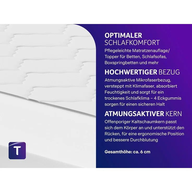 Traumnacht orthopädischer Matratzentopper, mit einem hochwertigen Kaltschaumkern, Öko-Tex zertifiziert, 140x200 cm, produziert nach deutschem Qualitätsstandard – Bild 3