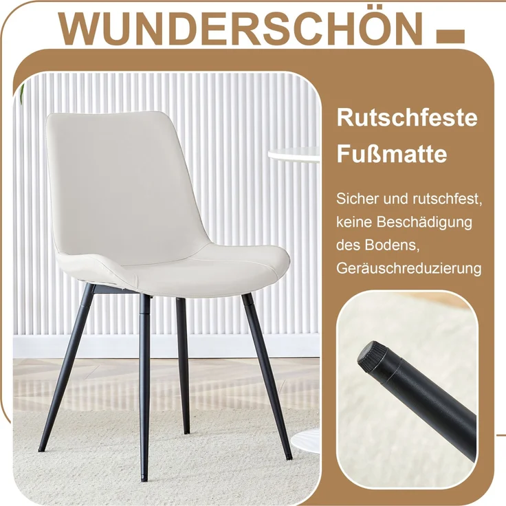 Essgruppe mit 4 Kunstlederstühlen, Tisch Ø 100x76 cm mit Glasablage, Braun/Schwarz/Weiß – Bild 7
