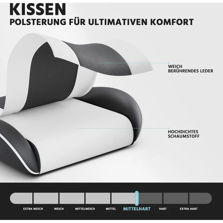 Gamingstuhl aus PVC mit verstellbarer Rückenlehne, Fußstützen und Rollen, 58,5x63x120,5 cm, Schwarz/Weiß – Bild 7