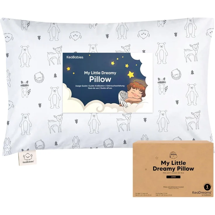 KeaBabies Kinderkissen mit Kissenbezug – 51X35cm Kinderkissen ab 2 Jahren, Waschbares Kinderkissen, Weiches Bio-Kinderkissen, Kinderkissen zum Schlafen, Großes Kinderkissen (KeaFriends)