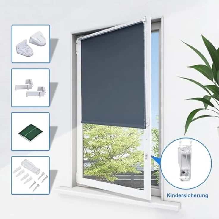 Homland Klemmfix Rollo Verdunkelung Thermorollo ohne Bohren Dunkelblau 45x170 cm (BxH), Verdunklungsrollo Wandmontage & Deckenmontag, Sichtschutz & Sonnenschutz für Fenster und Tür – Bild 3