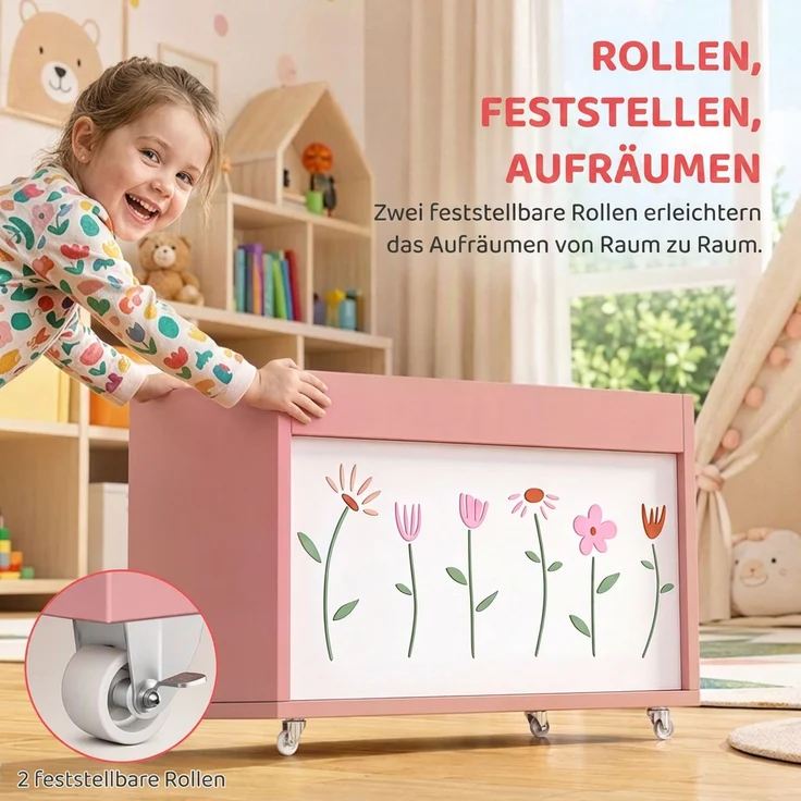 AIYAPLAY Spielzeugkiste, Spanplatte, Melamin, Rosa, 50 x 30 x 33,5 cm – Bild 4